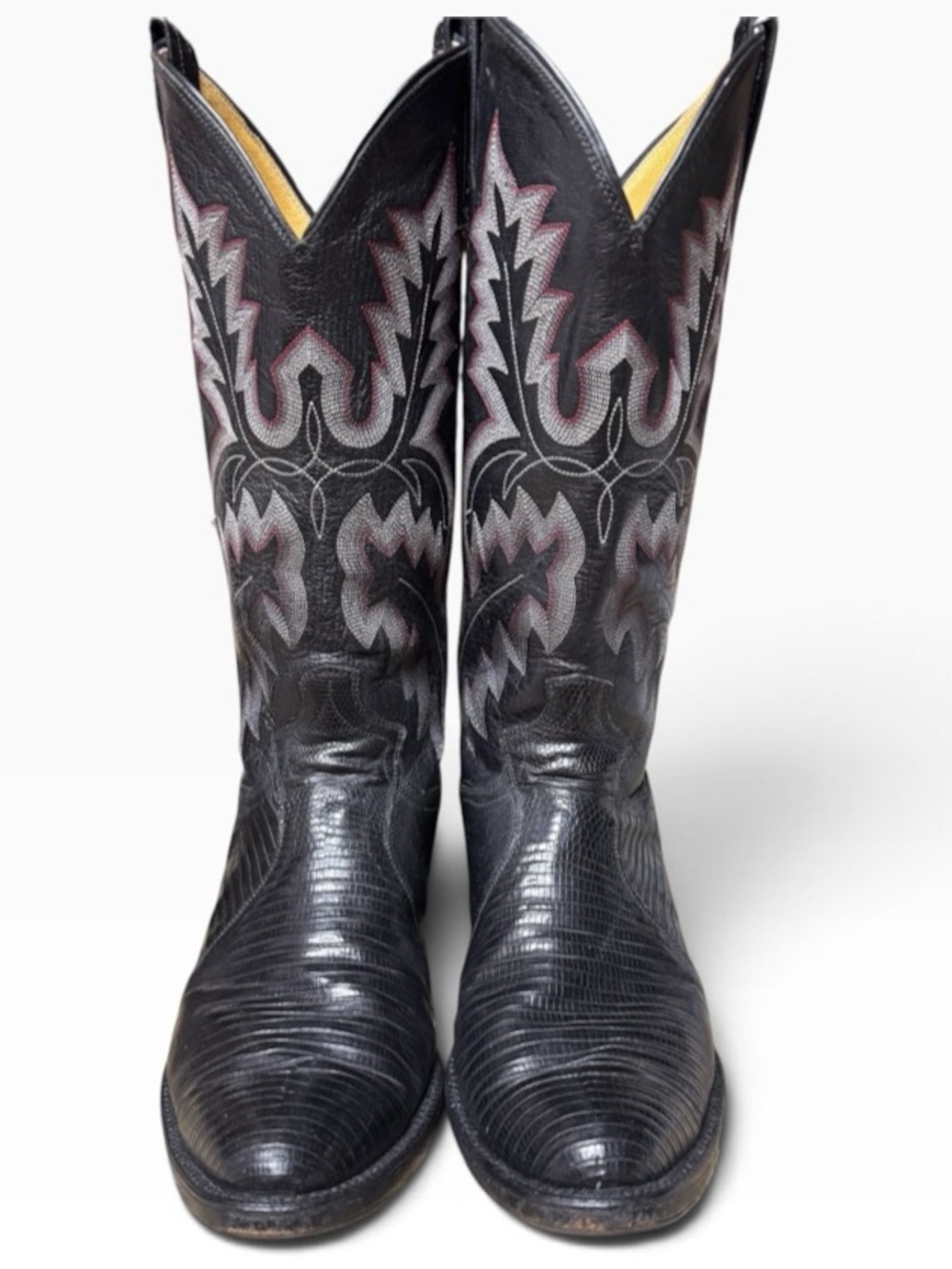 PANHANDLE SLIM Black Lizard Leather Cowboy Boots Vintage 8